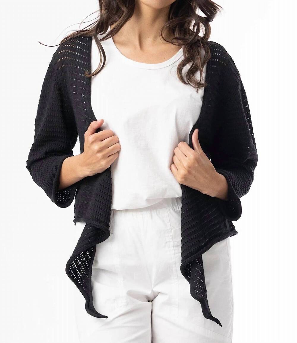 NEW ORIENTIQUE knit essentials tie shrug in black